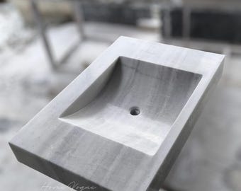Rectangular Marble Sink, Marble Bathroom Basin Integrated Countertop