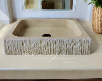 Chiseled Travertine Bathroom Sink, Stunning Sink, Custom Size Stone Countertop Sink, Unique Stone Sink, Vanity Top, Elegant Sink