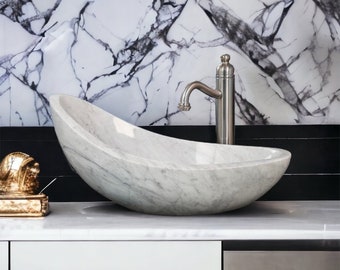 Lavabo in marmo Canoe: lavabo in pietra naturale, complemento d'arredo per il bagno.