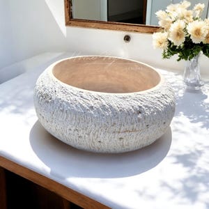 Small Bathroom Sink, Tiny Bathroom Marble Sink, Chiseled Stone Powder Room Sink, Made to Order Custom Size Sink, 14 inches Sink, Round Sink