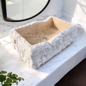 Chiseled Travertine Sink, Chiseled Beige Marble Sink, Stone Sink, Custom Sink, Unique Stone Sink, Farmhouse Sink