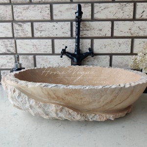 Fregadero de baño de mármol travertino cincelado, impresionante fregadero de mármol natural, fregadero de pieza personalizado hecho a pedido, elegante fregadero de piedra de granja