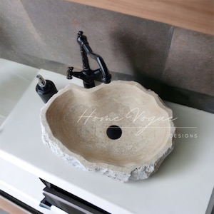 Hand Carved Travertine Marble Vanity Sink: Natural Stone Powder Room Sink