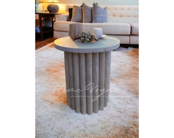 Fluted Travertine Coffee Table: Round Marble Accent Table