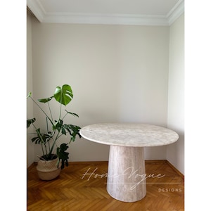 Round Marble Dining Table, Beige Marble Table, Modern Marble Pedestal Table, Travertine Pedestal Dining Table, Made to Order Marble Table