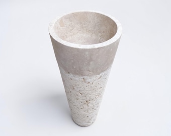 Luxury Travertine Pedestal Sink,  Freestanding Natural Stone Bathroom Sink