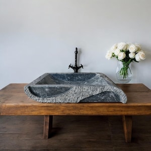 Gray Marble Vanity Sink, Bathroom Sink, Chiseled Stone Sink, Unique Marble Farmhouse Sink, Bespoke Sink, High Quality Sink, Powder Room Sink