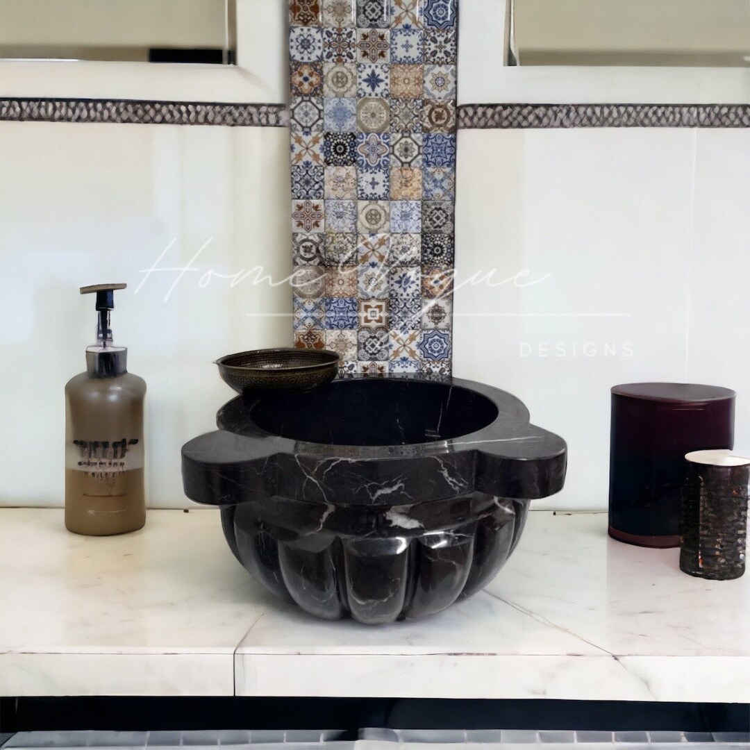 Turkish Hammam Black Marble Bath Sink, Custom Size Black Spa Sink