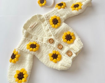 Baby Knitting, Handmade Floral Baby Cardigan, Daisy Kids Cardigan, Knitted Cardigan, Baby Products,Gift, Cardigan For Children 1 Years Old