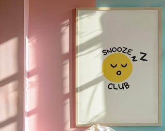 Snooze Club Print: Trendy Pink Bedroom Wall Art