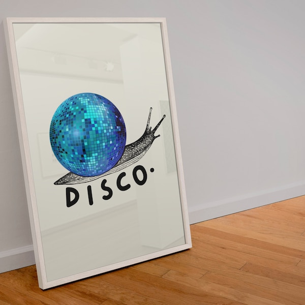 Disco Ball Snail print | disco ball | music | fun | trendy print | printable | music inspired | funny |A6 A5 A4 A3 A2 A1 A0 6x4 5x7 10x8