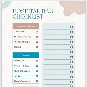 Printable Hospital Bag Checklist, Caregiver Instructions, House Sitter Information, and Appointment Records - A4 & Letter