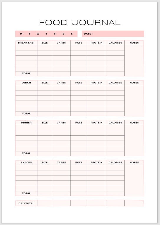 Printable Minimalist Food Journal Sheet, Printable Food Journal A4 ...