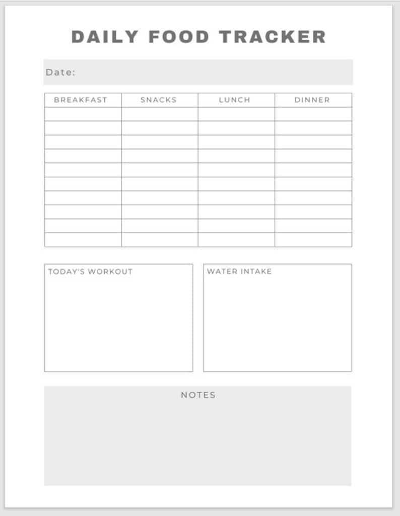 Printable Minimalist Daily Food Tracker, Printable Daily Food Tracker