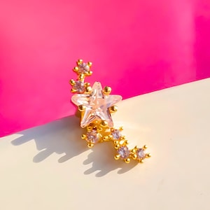 Starburst Crescent tragus Crawler Helix CZ Stud Earrings, Conch earring Stud Gold or Silver Cartilage Auricle earring labret, Conch Piercing