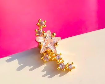 Starburst Crescent tragus Crawler Helix CZ Stud Earrings, Conch earring Stud Gold or Silver Cartilage Auricle earring labret, Conch Piercing