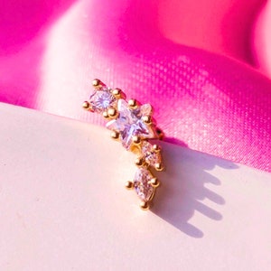 Shooting Star Dainty Stud, 18k Gold Starburst Crawler Helix, Stainless steel Conch, CZ Tiny Cartilage Helix, Tragus Bridal Stud Earrings