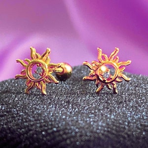 Tiny Starburst Stud Sterling Silver, Star Earrings, Celestial Jewellery, Star CZ Earrings Cartilage/Tragus/Helix/Conch Stud Birthday Gift
