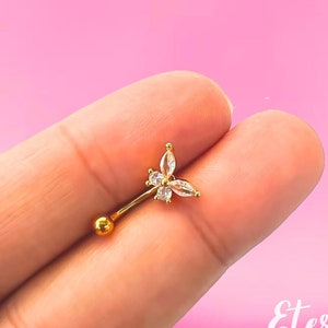 16G Butterfly CZ Curved Barbell - Rook Piercing Jewelry - Eyebrow Ring,Cartilage Piercing - Titanium or Surgical Steel - Externally Threaded
