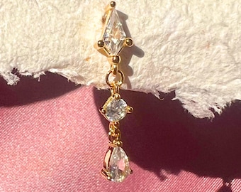 18G Triple CZ Dangle Earring Stud | Classic Diamond Teardrop Stud Earrings, S925 Sterling Silver, Everyday Wear Earrings, Bridesmaid Gift