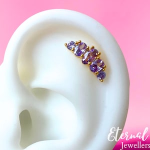 18G Purple Amethyst Stud Earring | Minimalist Cartilage Tragus Stud | Dainty Helix Piercing Stud | Amethyst CZ Labret Earring for Women