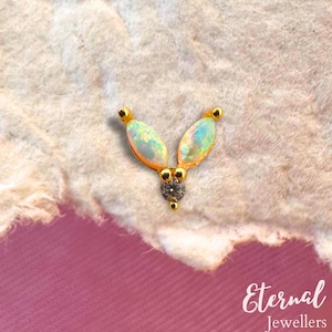 18G Butterfly Opal Labret Stud • Sterling Silver Cartilage Earring • Tragus • Conch Stud • Flat Back Labret • Hypoallergenic Jewelry