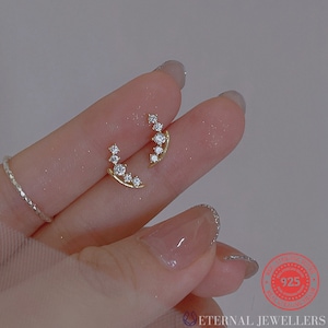 Tiny Gold Climber Stud Earrings Y2K Cubic Zircon Earrings Small Gold Studs Piercings Minimalist 925 Sterling Silver CZ Dainty Earrings