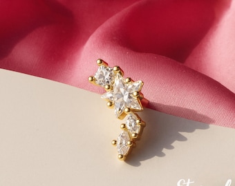 Tiny Star Climber Labret • Threaded Flat Back Earring • Tragus Stud • Helix Stud • CZ • Cartilage Stud • Nose Piercing Stud