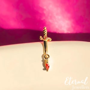 Tiny Sword CZ Stud Earrings, Blood Drop Dagger Stud, Cartilage, Helix, Tragus, Conch Piercing Stud, Sword Earring