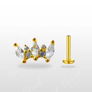 18G Tiny Diamond Marquise Internally Threaded Labret - Cartilage stud - Tragus stud - Helix Stud - Conch stud - Nose stud - Flat back Stud