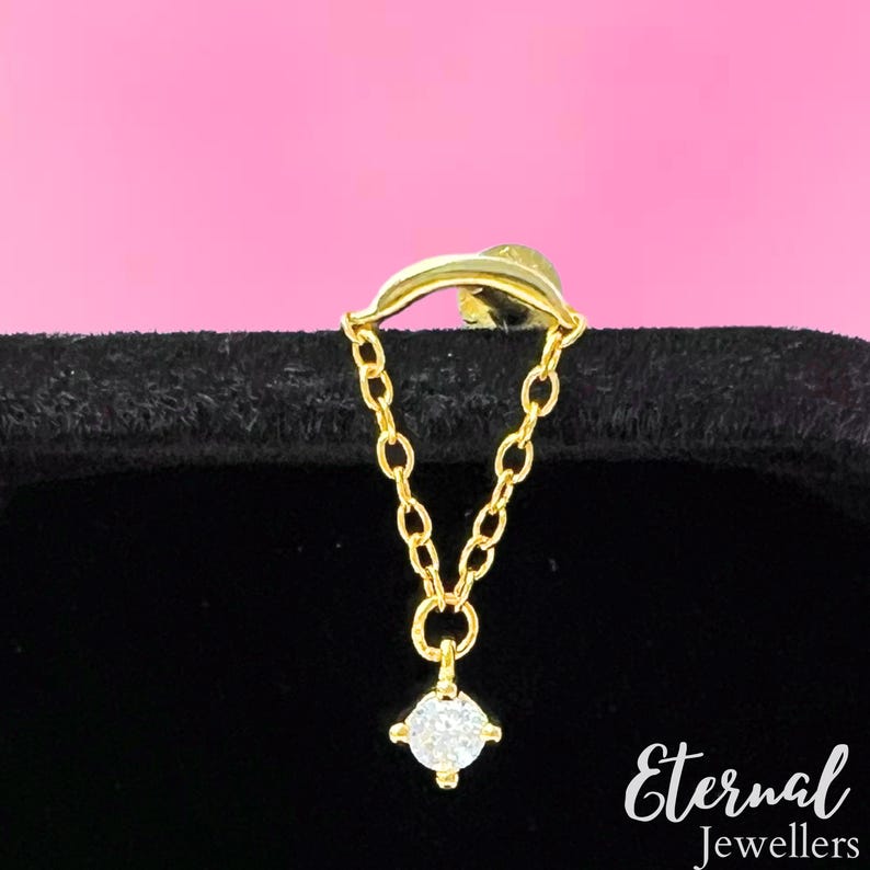 16G Dangle Cartilage Earrings Stud/sterling Silver Dangle CZ Hidden