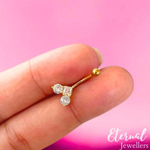 16G Gold CZ Heart Rook, Eyebrow Curved Barbell Cartilage Piercing, Rook barbell, Externally Threaded bar Surgical Steel or Titanium