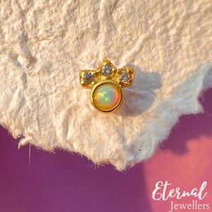Minimalist Opal Stud Earring in 925 Sterling Silver | Tiny Delicate Opal Gold Silver Internally threaded Labret/Helix/Tragus Cartilage Stud