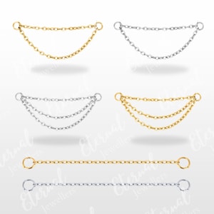 14K Gold Titanium Triple Chain Attachment Delicate Dainty Chain Piercing Cable Chain Earring Dainty Cartilage Chain Linking Chain Connector