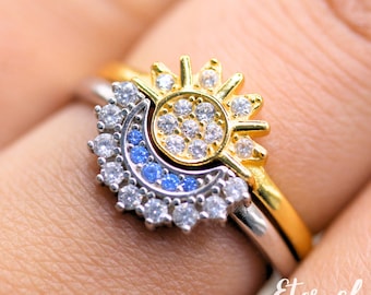 925 Sterling Silver Sun and Moon Ring Set | Matching Couple Rings | Celestial Friendship Rings |Best Friend Gift | Valentine Jewelry for Her