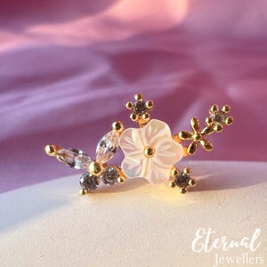 20G Flower CZ Climber Stud Earring, Helix Piercing Cartilage Stud, Floral Cartilage Earrings, Internally Threaded Conch Stud Bridesmaid Stud