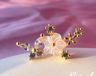 20G Flower CZ Climber Stud Earring, Helix Piercing Cartilage Stud, Floral Cartilage Earrings, Internally Threaded Conch Stud Bridesmaid Stud