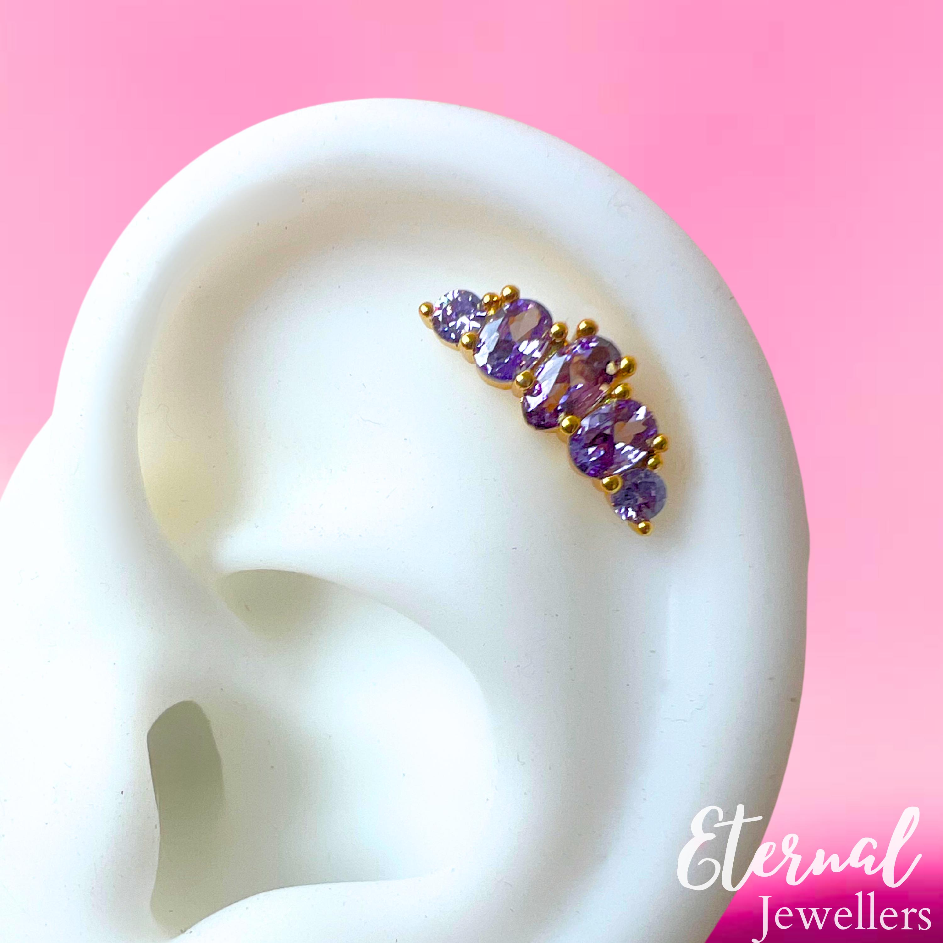 18G Purple Amethyst Stud Earring | Minimalist Cartilage Tragus Stud | Dainty Helix Piercing Stud | Amethyst CZ Labret Earring for Women