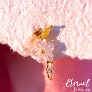 20G Flower CZ Climber Stud Earring, Helix Piercing Cartilage Stud, Floral Cartilage Earrings, Internally Threaded Conch Stud Bridesmaid Stud