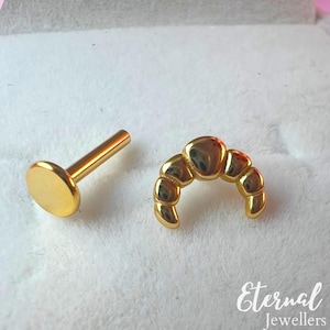 Tiny Croissant, Flat Back Earring 24k Gold Bakery Earrings, French Baker Chef Dainty Stud Earrings · 925 Silver Food Earrings Foodie Gift