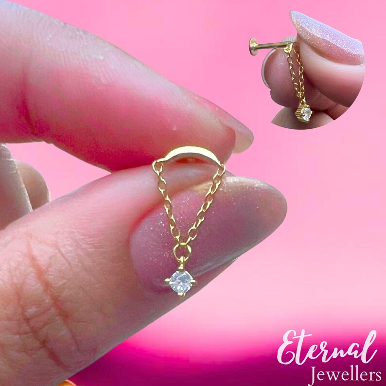 16G Dangle Cartilage Earrings Stud/sterling Silver Dangle CZ Hidden