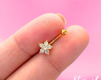 16G Silver CZ Flower Rook, Eyebrow Curved Barbell, Cartilage