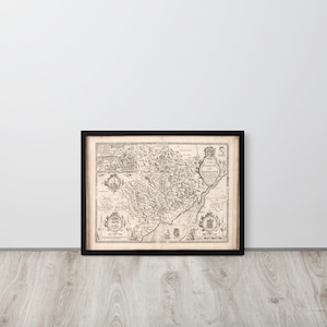 John Speed 1610 Map of Monmouthshire – County Plan with Town Inset, Framed Print