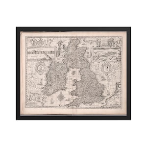 Impresión del mapa del Reino de Gran Bretaña e Irlanda – Póster vintage de John Speed, 1676 – Arte mural antiguo de las Islas Británicas – Con o sin marco
