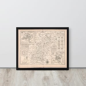 John Speed 1610 Map of Northamptonshire – Original Non-Coloured Edition, Framed Wall Art