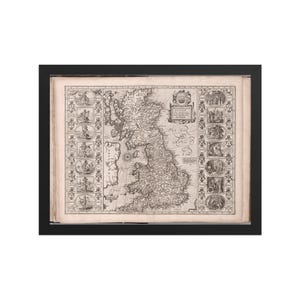 1676 John Speed Karte von Großbritannien – Sächsisches England – Poster mit oder ohne Rahmen – Antike britische historische Karte Wandkunst
