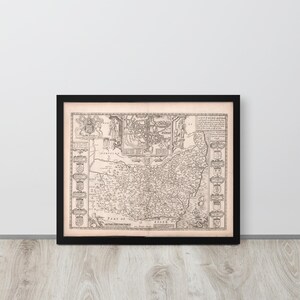 John Speed 1676 Map of Suffolk – Historic English County, Framed Wall Art