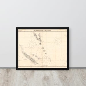 1899 Admiralty Chart No. 3033 – New Hebrides & New Caledonia Nautical Map, Framed Print