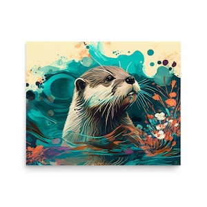 Niedlicher Otter Haven: Japanischer Otter Art Print - Serene Otter Illustration, ungerahmtes Poster, japanisches Wohndekor