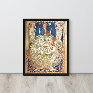Psalter World Map 1260 – 13th Century Christian Map Art – Framed Print